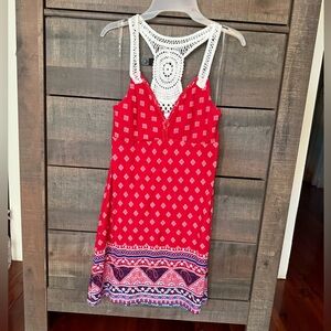 No Boundaries Red and White crochet back dress, summer boho dress, bandana dress